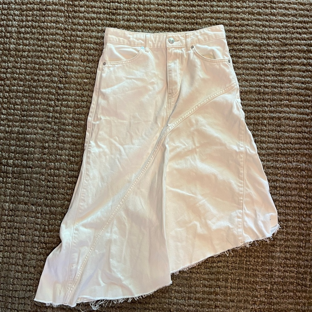 [SOLD] Mango White Asymmetric denim Midi Skirt